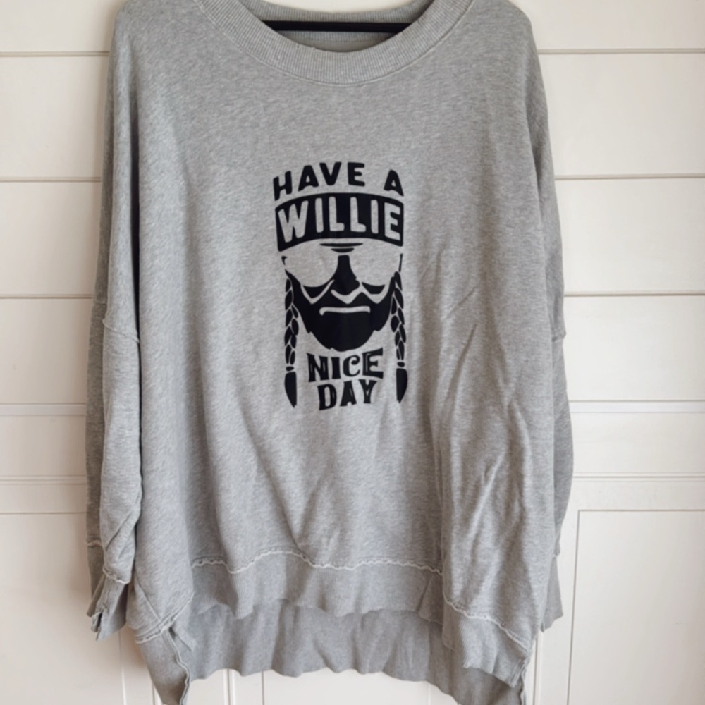 Aerie Gray Crewneck Sweater with Graphic Design